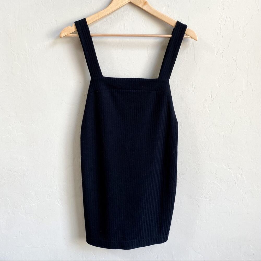NEW Free People Black Ribbed Chunky Strap Square Neck‎ Mini Dress